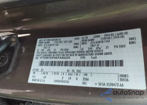 2019 Ford F-150 Xlt z USA, uszkodzony, nr VIN 1FTEW1EP0KFA50235